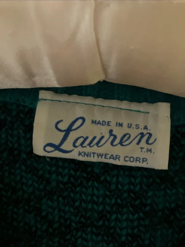 Vintage Lauren Acrylic Green Teal and Black Print Mockneck Sweater - Image 2