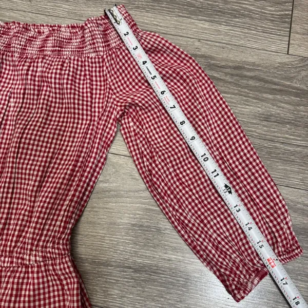 Old Navy Cotton Blend Dress S Red Gingham Smocked Off Shoulder Tiered Midi Dress - Image 9