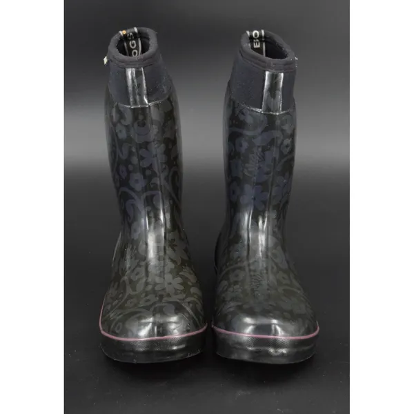 Bogs Rain Boots Women Size 9 Black Floral Damask Waterproof Neoprene Good - Image 3