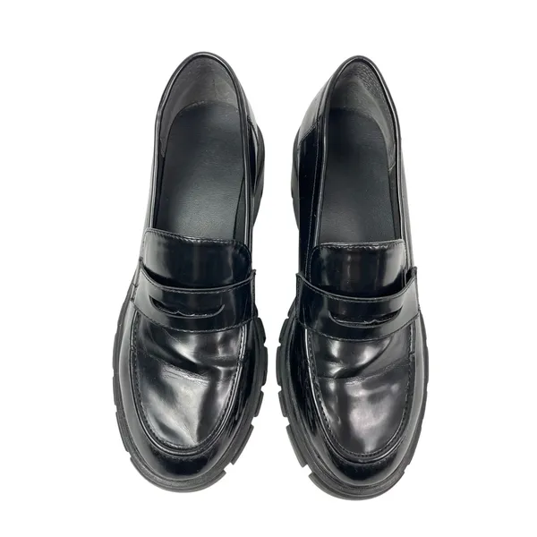 Crown Vintage Women's Black Leather Slip On Chunky Platform Loafer Shoes Sz 7.5 - Image 2