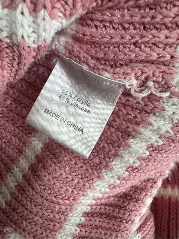 Merokeety Striped Pink sweater Maxi Dress v-neck Collared L side slits casual - Image 12