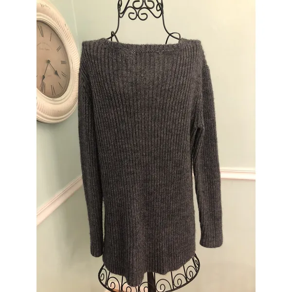 Garnet Hill Sweater Small S Gray GreyCrew Neck Cable Knit‎ Jumper - Image 3
