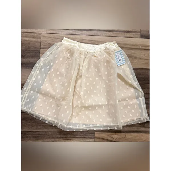 Ivory Swiss Dot‎ Mesh Overlay Mini Skirt NWT Women's XL Coquette Tulip B - Image 2