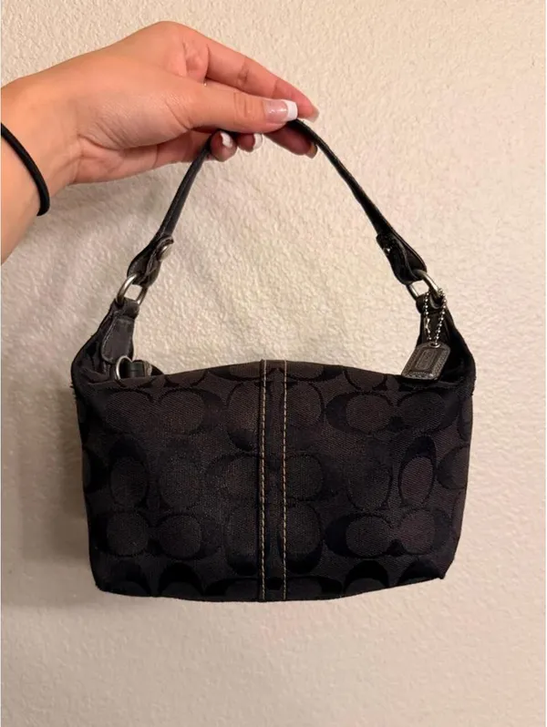 RARE Vintage Mini Shimmery Black Coach Canvas Purse with Tassel - Image 2