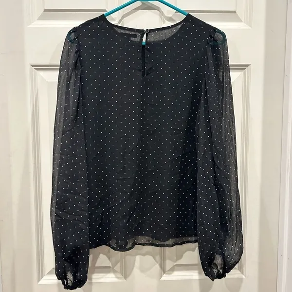 Who What Wear Womens Black Polka Dot Chiffon Balloon Sleeve Blouse‎ M Coquette - Image 6