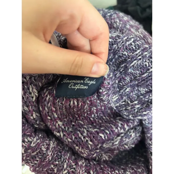 American Eagle Purple Marled Chunky Knit Sweater Y2K Boho Off Shoulder Oversized - Image 4