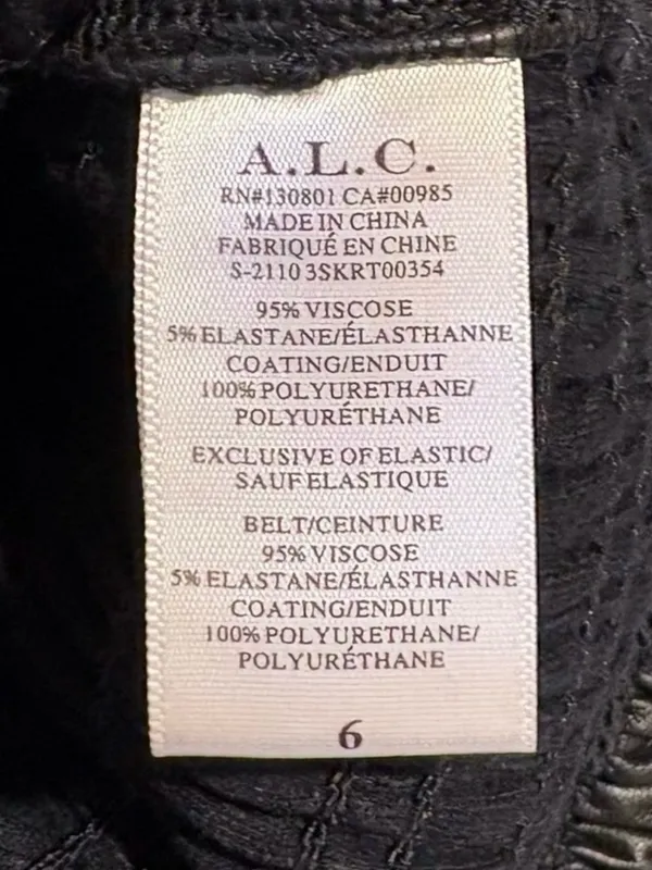 ALC Frank Jaclyn Vegan Leather Smocked Midi Pencil Skirt Black Tie Waist Sz 6 - Image 9