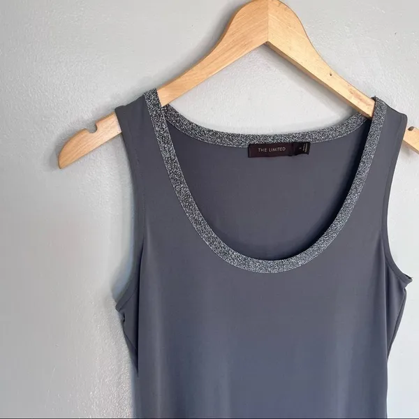 The Limited Sleeveless Top Blouse Silver Sparkle Trim GRAY Medium - Image 2