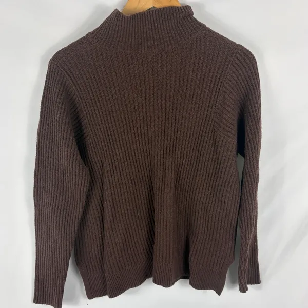 Banana Republic Mock Neck Chunky Knit Sweater Brown Size Medium - Image 3