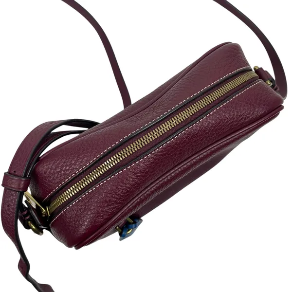 J. Crew Signet Pebble Leather Crossbody Camera Bag Burgundy Red - Image 10