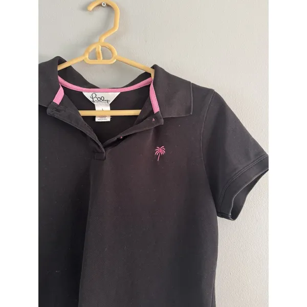 Lilly Pulitzer Black Pima Cotton Short Sleeve Polo Shirt Women’s Size Large - Image 3