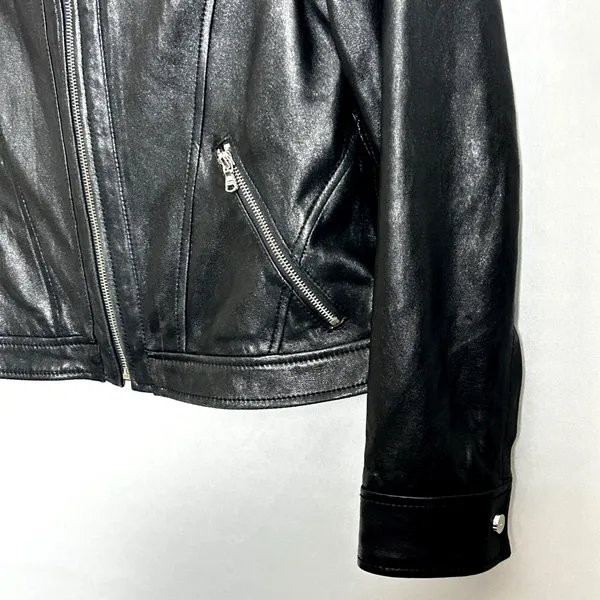 Wilson's Genuine Leather Biker Jacket Womens Medium Black Cafe Racer Moto Bomber - Image 3