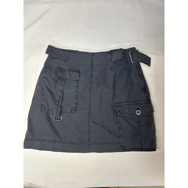 Free‎ People Utility Cargo Mini Skirt Gray Belted Cotton Size 2 Moto Grunge - Image 2