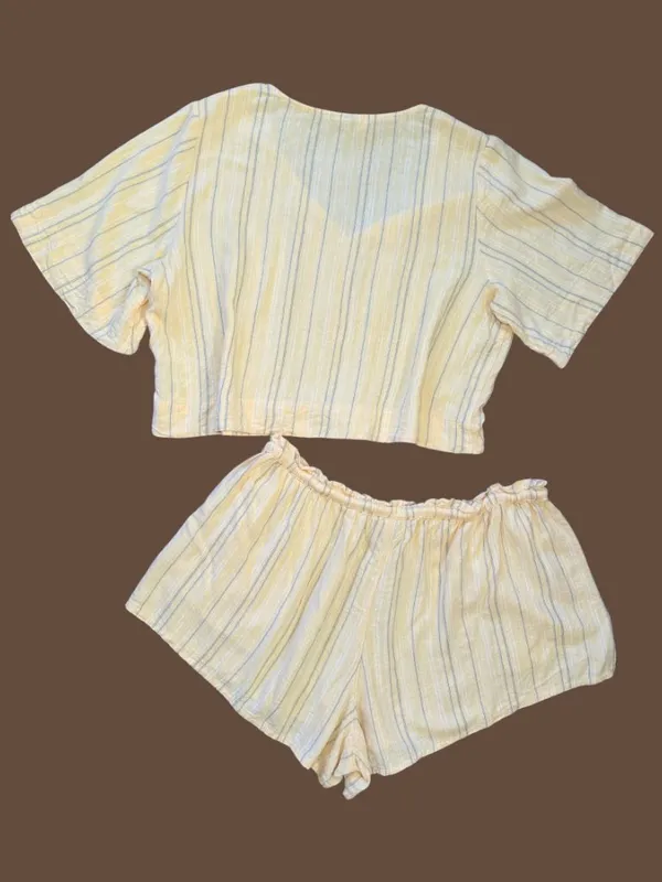Universal Thread Yellow Striped Linen Shorts Set Size L - Image 4