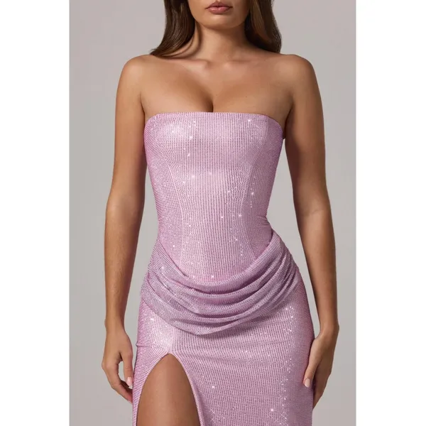 Oh Polly La Rochette Embellished Bandeau Cowl-Waist Maxi Dress Lavender Size 4 - Image 5
