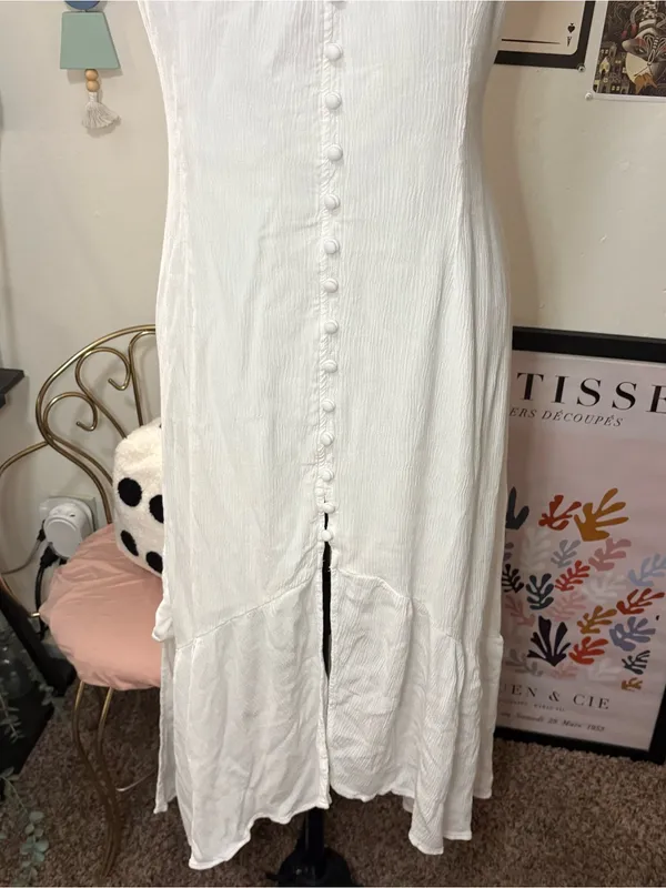 Abercrombie & Fitch White Open Back Button Front Maxi Dress - Image 3