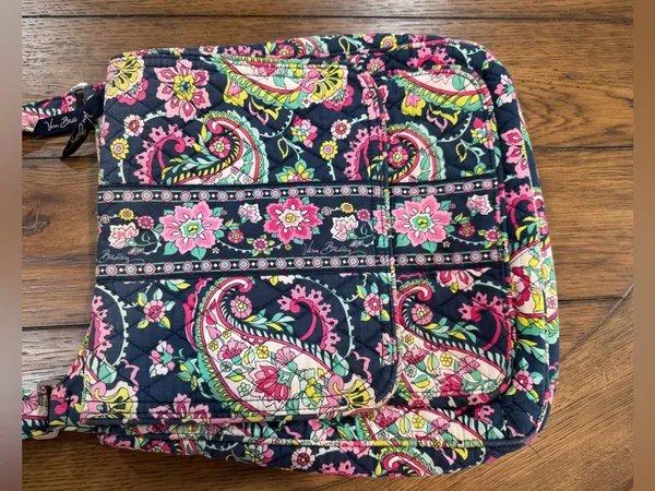 Vera Bradley Navy Quilted Paisley Shoulder Bag with Pink & Green Accents​ - Image 2