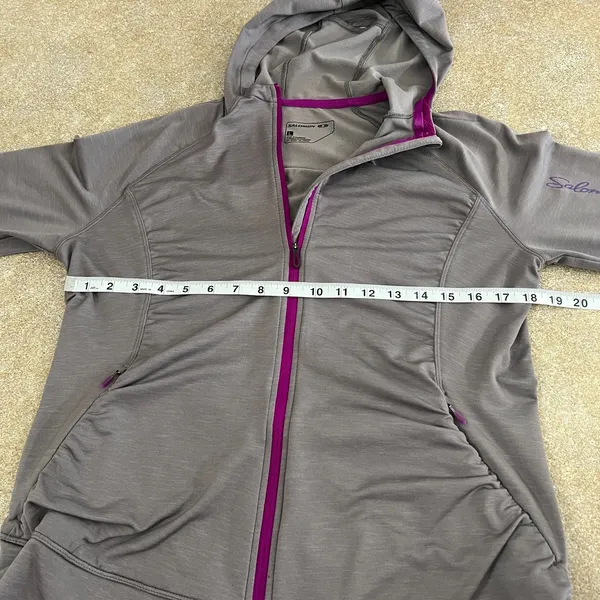 Salomon Hoodie Jacket Women Large Gray Ruched Full Zip Hiking Running Athleisure - Image 3