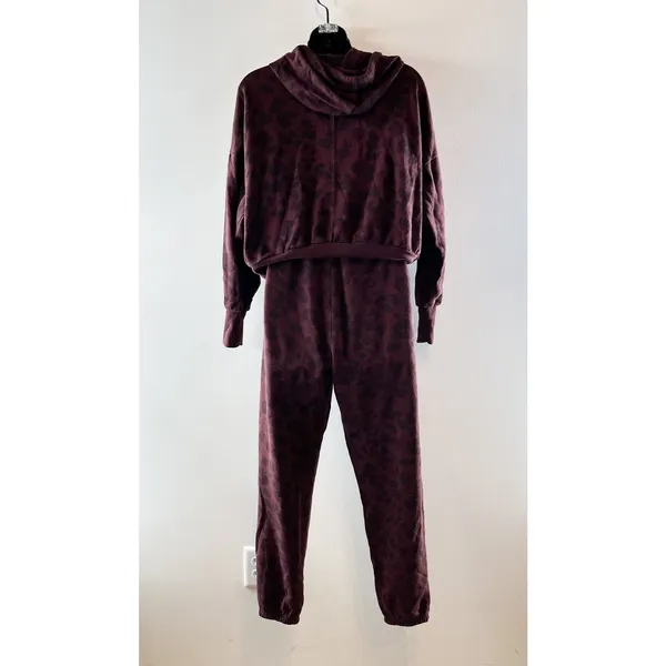SAGE Collective Hoodie Sweatshirt Matching Jogger Sweatpants Leopard Maroon XS/S - Image 4