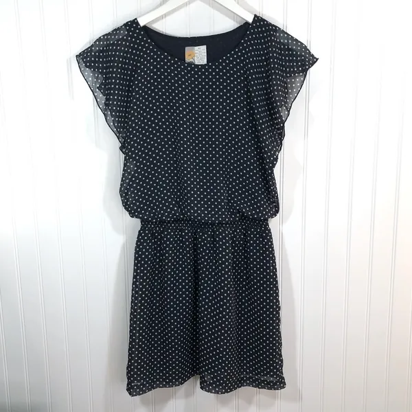 Mimi Chica Navy & White Polka Dot Flutter Sleeve Blouson Dress Size XS - Image 3