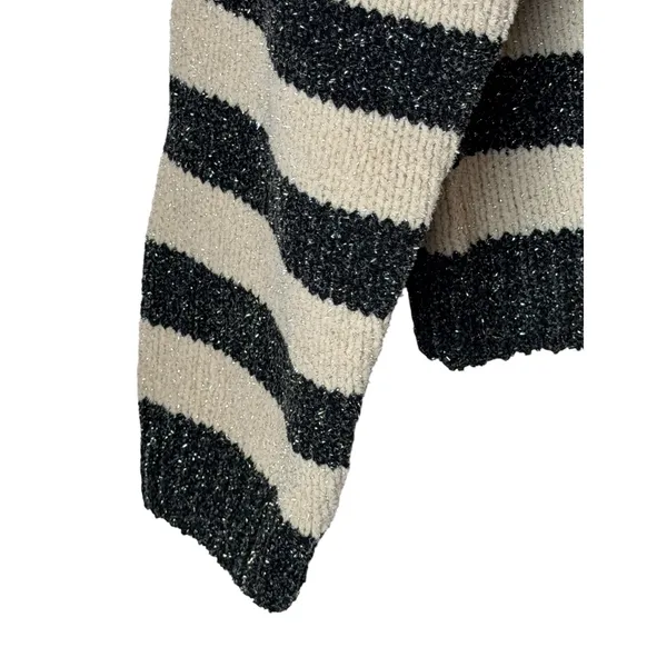 Bobeau Chenille Shine Stripe‎ Sweater Women Medium Ivory Black NWT Metallic Knit - Image 7
