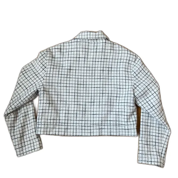 Abercrombie & Fitch Full Zip Up Cropped Tweed Plaid Squares Shirt Jacket Sz L - Image 5