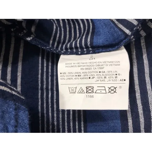 Old Navy Blue Linen Blend Long‎ Sleeve Striped Blouse Size Small - Image 6