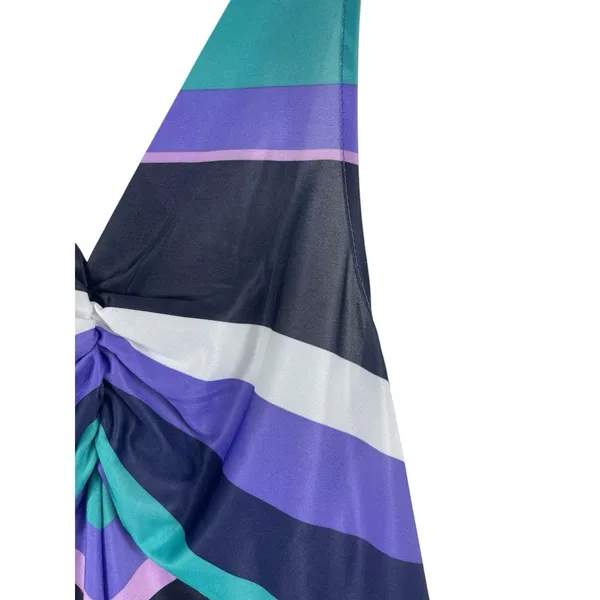 VTG 80s Anthony Richards Chevron Stripe Midi Dress Purple Teal Smocked Retro - Image 6