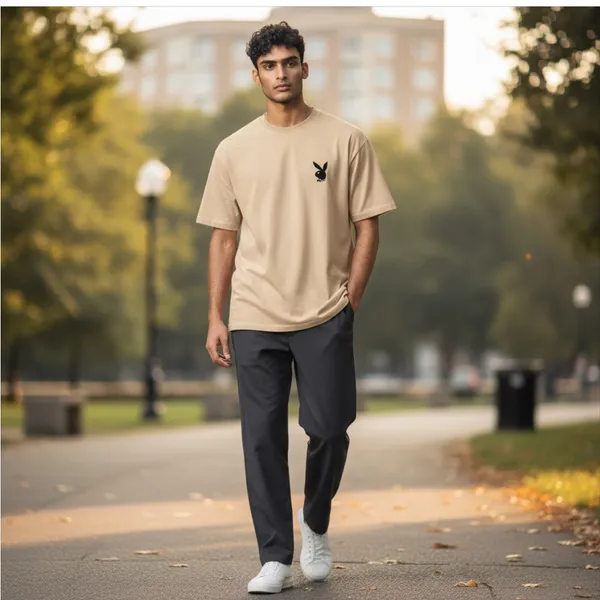 Playboy unisex Beige T-Shirt with Black Logo - Image 5