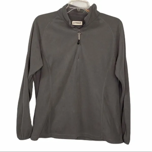 Magellan Outdoors Grey Lightweight Fleece Quarter Zip Pullover Jacket Athletic L - Image 2