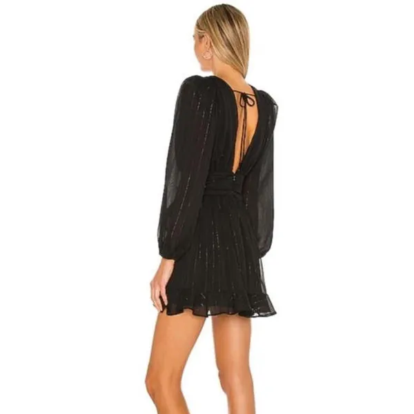 NWT NBD Revolve Anya Mini Puff Sleeve Dress in Black Metallic Women’s size Small - Image 16