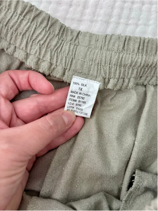Women's Unbranded Silk Trousers Green Size 1X Silk Noil Raw Silk Drawstring - Image 3
