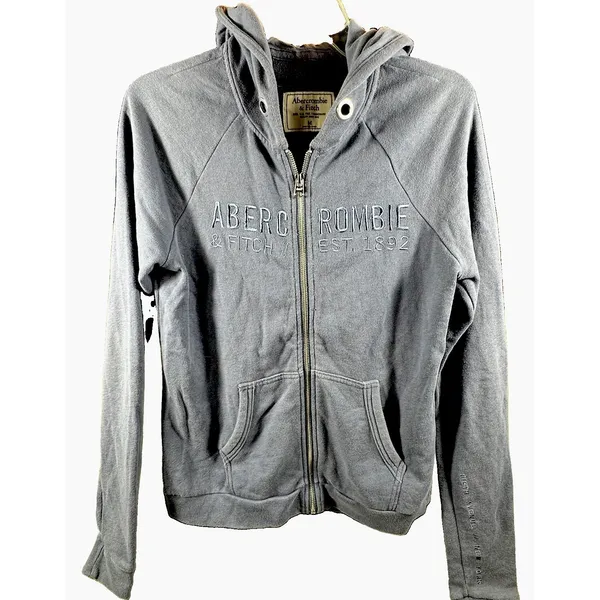 VTG Abercrombie & Fitch Hoodie Women M Blue Embroidered Big Logo Zip Up Y2K 90's - Image 3