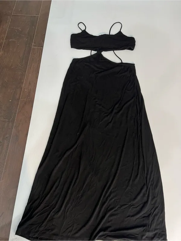 Free People Beach Black Cutout Maxi Dress SL Spaghetti Strap cutout front Boho - Image 4