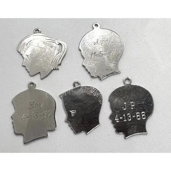 Vintage Sterling Silver Silhouette Charms Lot of 5 Boy & Girl Profiles‎ Engraved - Image 5
