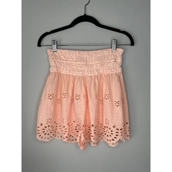 FREE PEOPLE Scalloped Hem High Rise Floral Cutout Embroidered Coquette Shorts XS - Image 2