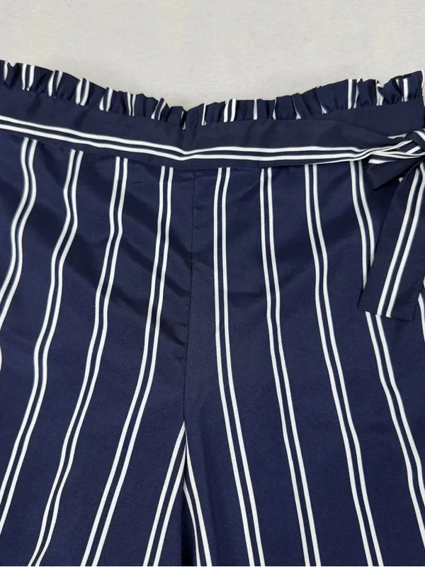 AQUA Paperbag Jogger Pants S Navy White Stripe High Rise Tie Waist - Image 2