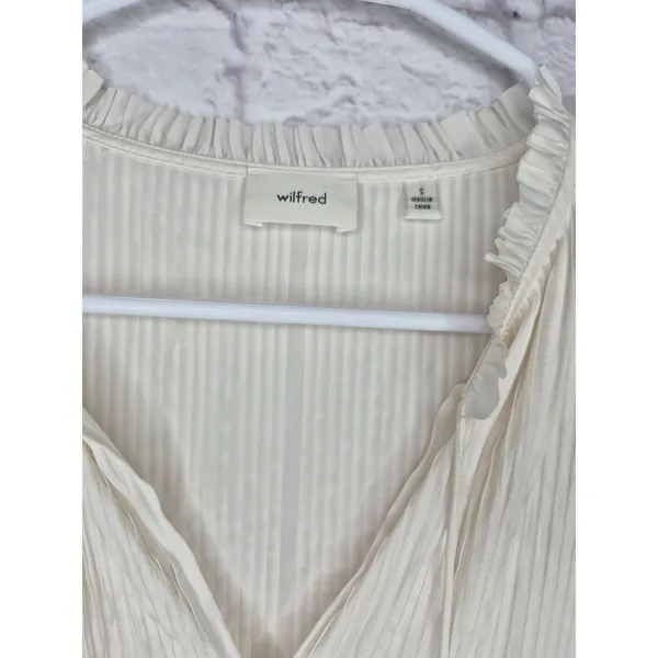 Aritzia Wilfred Milou Blouse Plisse Satin Pin-Tuck Cream Birch Size S Coquette - Image 6