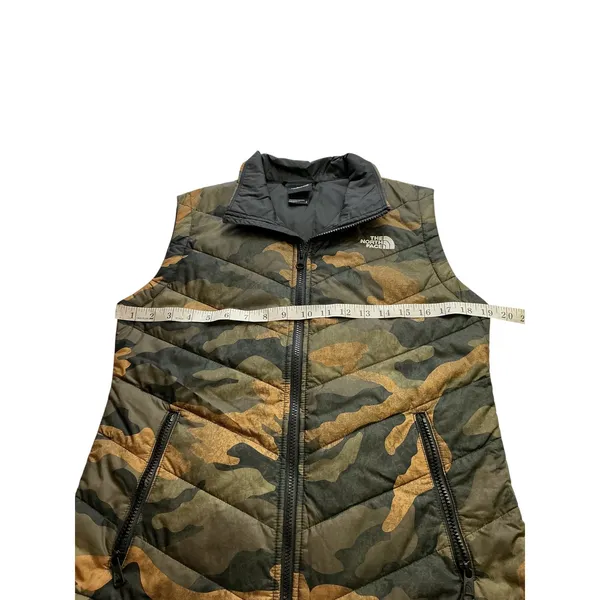 The North Face Womens Camo Puffer Vest Green Brown Quilted Full Zip Small - Image 6