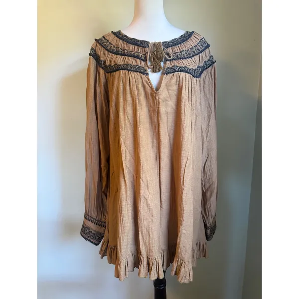 Free People Embroidered Tassel Boho‎ Mini Dress Brown Black m whimsi cottage Y2K - Image 3