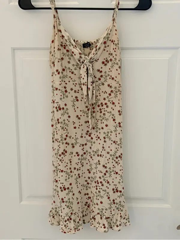 Cotton On Cream Floral Tie-Front Slip with Red & Green Print - Image 2