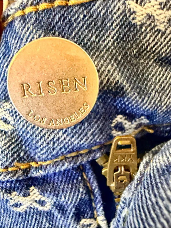 Risen Jeans 5/27 Wide Leg Blue Denim White Bow Embroidery NWT - Image 13
