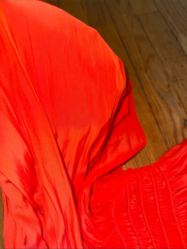 Ramy Brook Audrey smocked drop waist midi Dress in crimson Orange 🍊 - Image 5