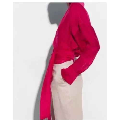 Zara Wrap Top Sz S Hot‎ Pink Semi-Sheer Collared Ballet Fairy Feminine Blouse - Image 6