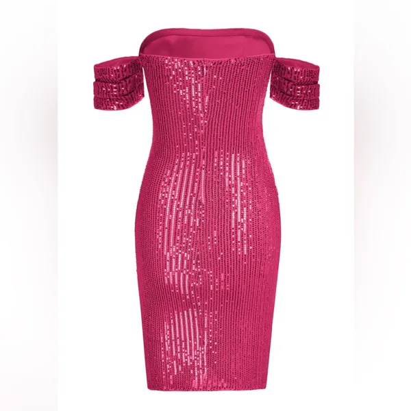 Kate Kasin Glitter Sequin V Neck Ruched Off Shoulder Bodycon Mini Dress M NWT - Image 5