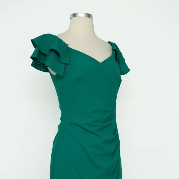 Betsy‎ & Adam | Off Shoulder Ruched Scuba Midi Ruffle Dress. - Image 9