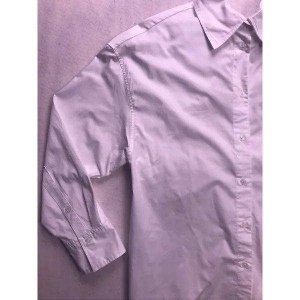 Zara Poplin Button Down Shirt Womens Medium‎ White Long Sleeve Pocket - Image 4