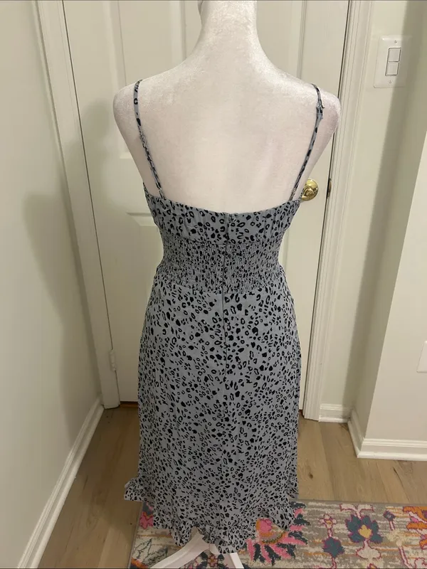 Reformation Genie Midi Dress In Lynx Leopard Print Gray Size 0 Smocked Waist - Image 10