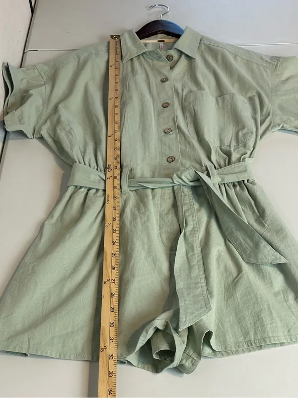 Free People Bohemian Sage Green Cotton No Plans Button Front Romper Size Medium - Image 6