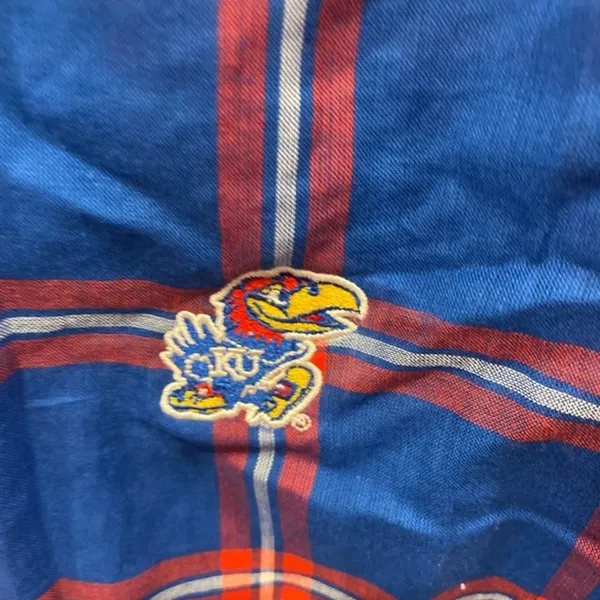 UG Apparel Kansas Jayhawks‎ Womens Medium Blue Plaid Surplice Wrap Top NWT NCAA - Image 4